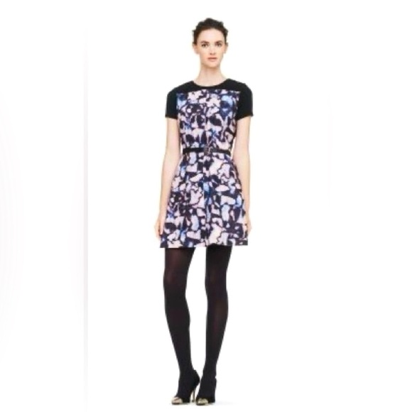 Club Monaco Charis Printed Shortsleeve A Line Dress Bodycon Pockets Black Pink 6 - Picture 1 of 9